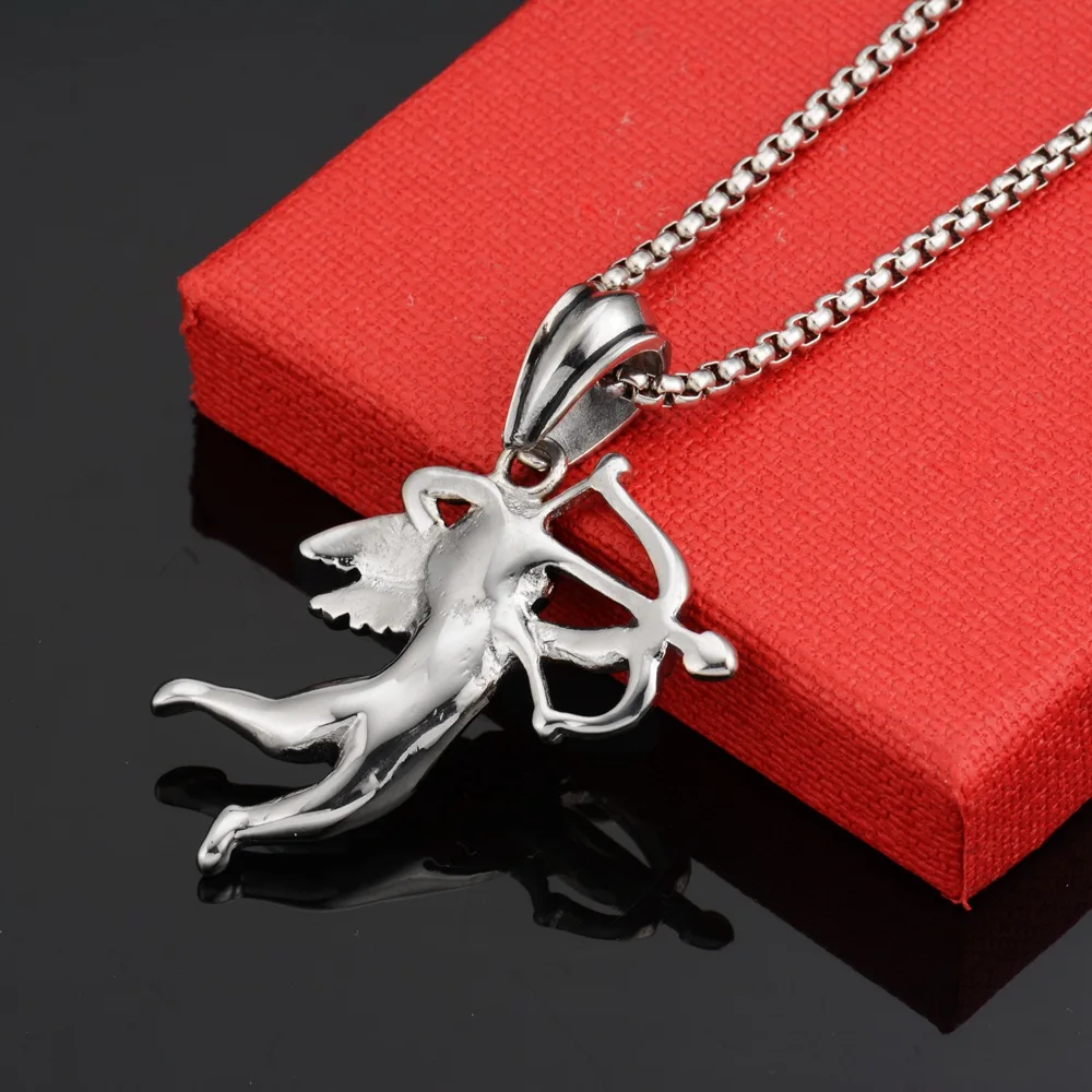 Goofan хип-хоп классический кулон Купидон для стрельбы из лука ожерелье нержавеющей