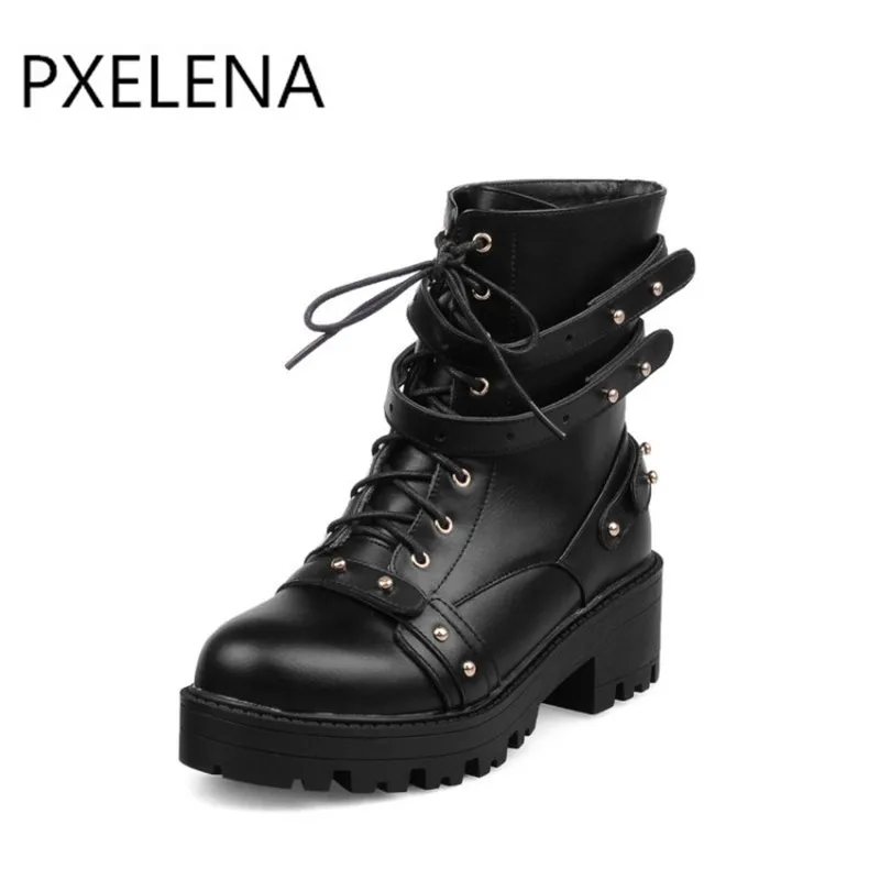 Женские армейские ботинки PXELENA мотоботы в стиле панк с заклепками на не