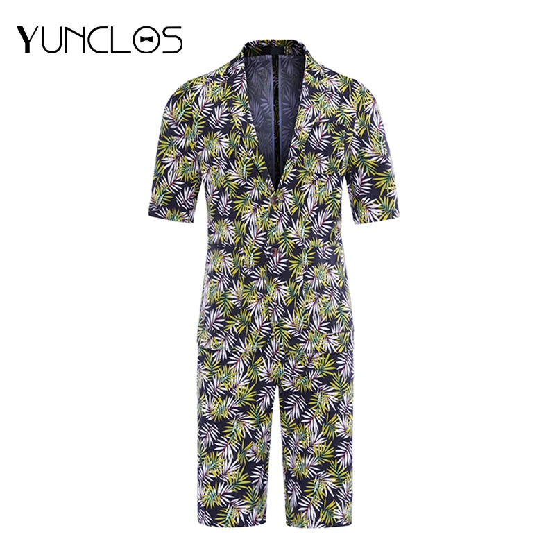 Мужской костюм с короткими рукавами YUNCLOS летний приталенный принтом в виде