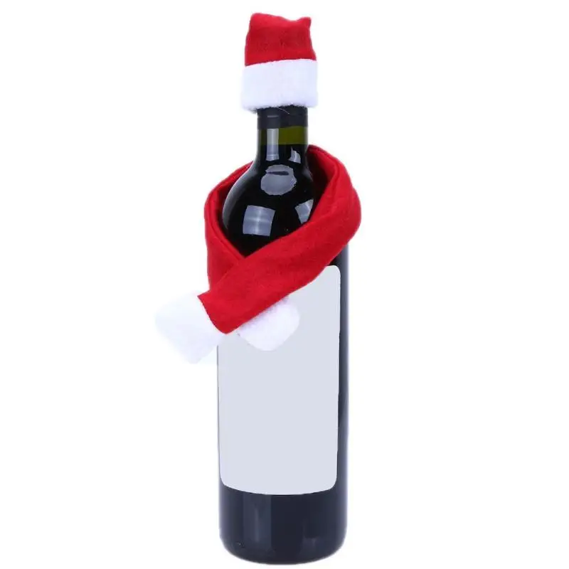 1 Set Party Christmas Wine Hat Scarf Tie Bottle Cover for Home Dinner New Santa Claus Gift Kitchen Table Cup Decor | Дом и сад