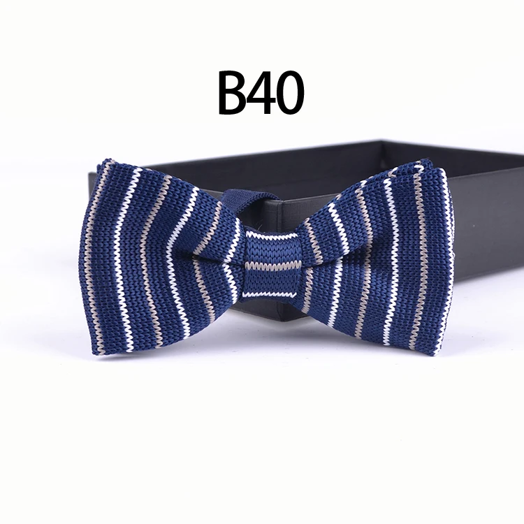 Стильная Вязаная бабочка официальный темно синий с белыми полосками Бабочка