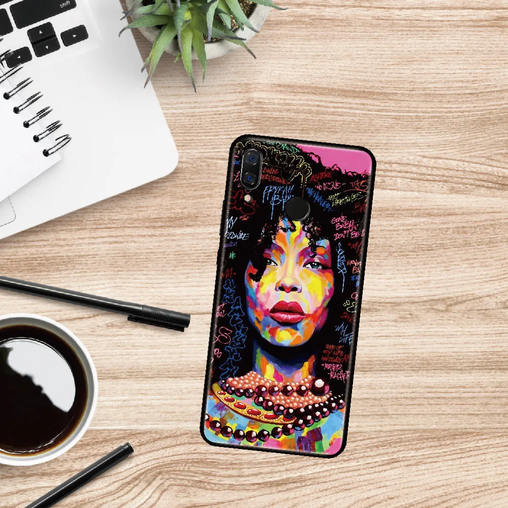 Для Huawei Honor Mate Nova P40 P Smart series Poppin Melanin Черный Модный мягкий бампер для девочек чехол