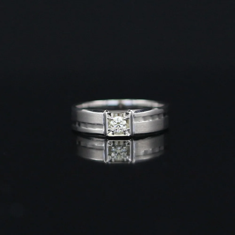 Мужское кольцо с натуральным бриллиантом обручальное из белого золота 18 К 0.138CT|ring