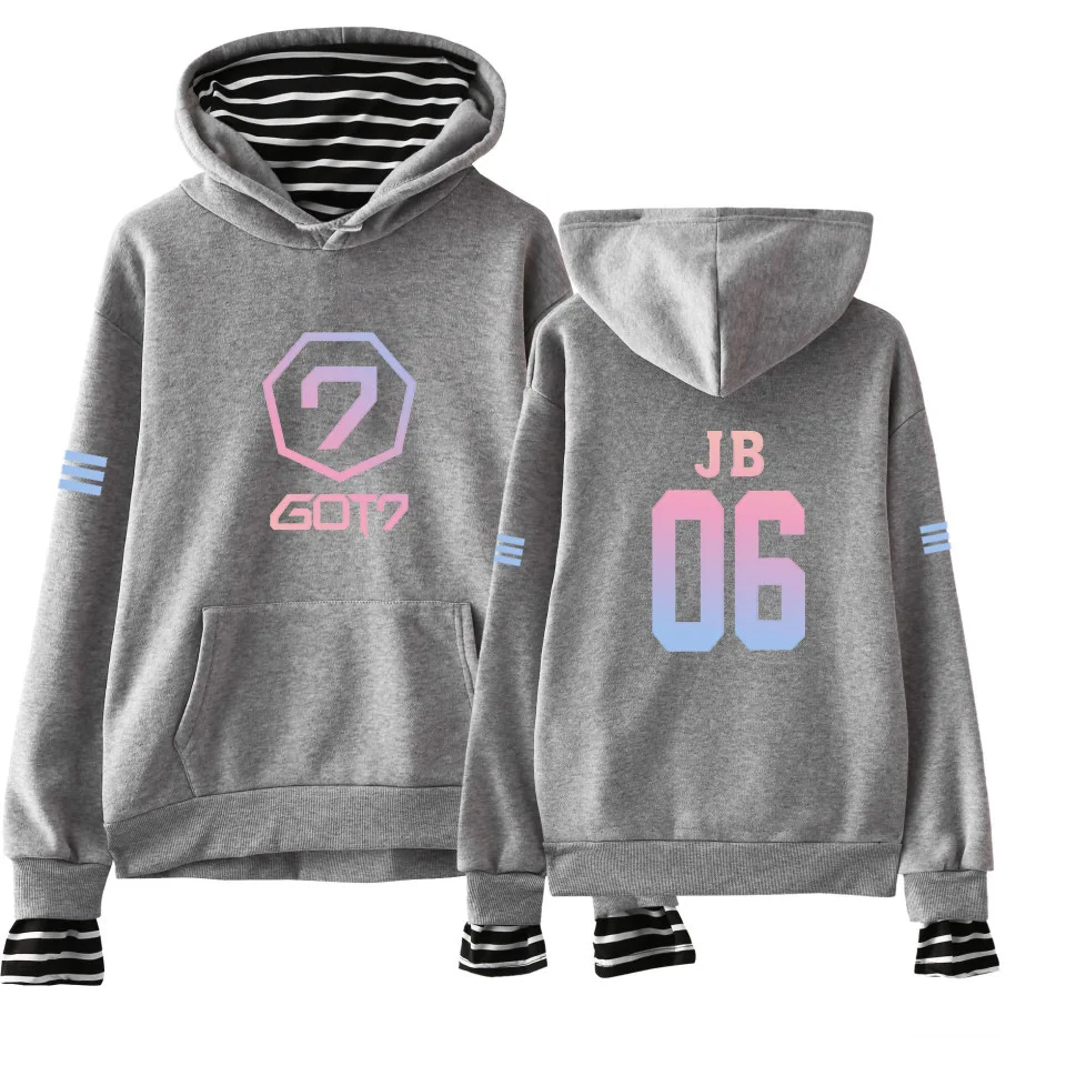 Kpop got7 harajuku свободный вельветовый пуловер с капюшоном и воротником в полоску