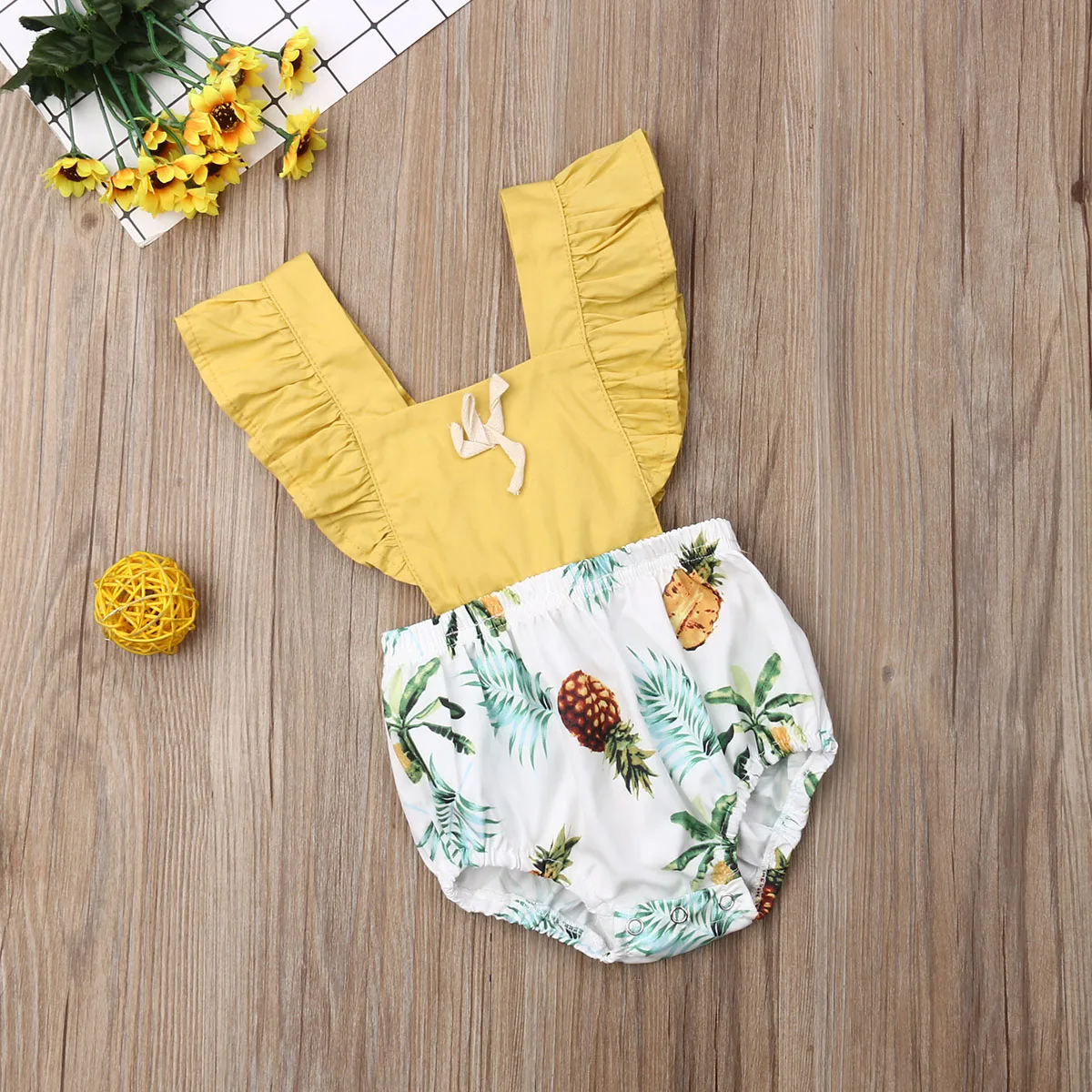 Боди с принтом ананаса лето 2019 Jumpsut Одежда для новорожденных девочек Sunsuit