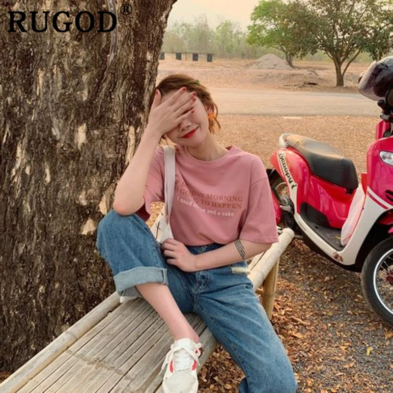 RUGOD Harajuku женские футболка Мода Письмо печати Топы с короткими рукавами и летние