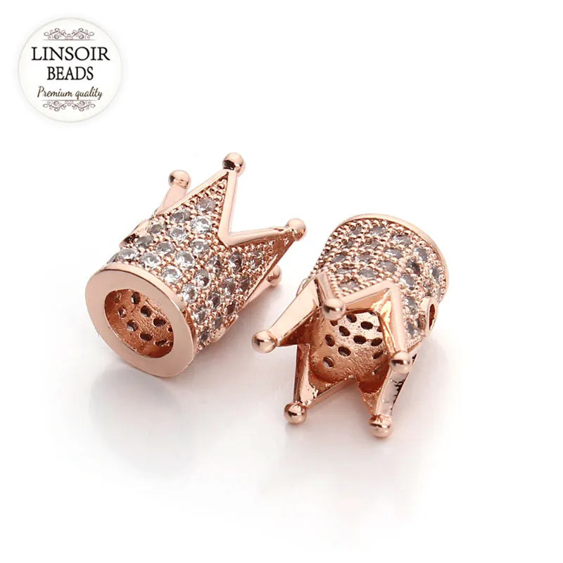 2pc/lot Crown Rhinestone European Style Charm Beads Micro Pave Metal Crystal Spacer For Bracelet Diy Jewelry Making F3210 | Украшения и