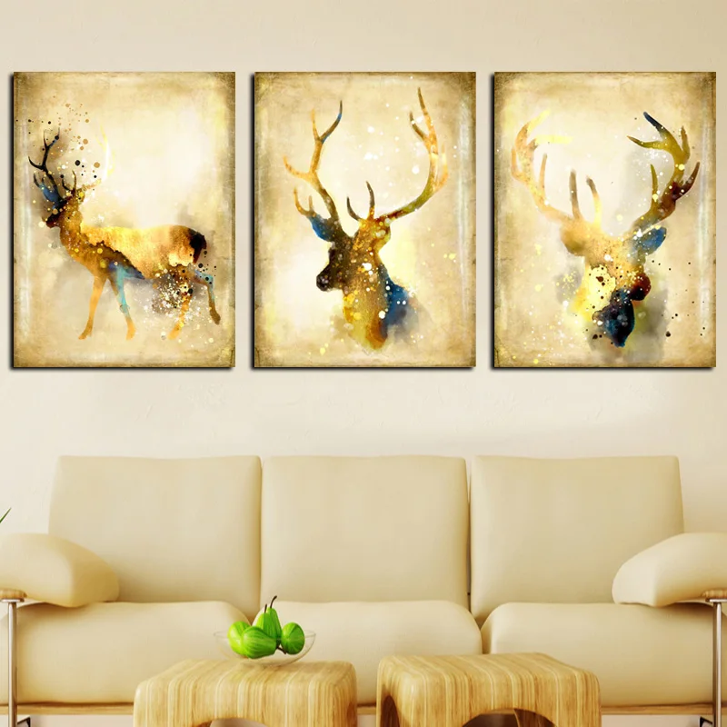 

Triptych Nordic Abstract Artistic Deer Elk Canvas Painting Giclee Animal Art Print Paintings Poster Wall Picture For Living Room