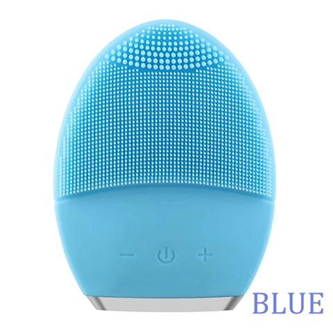 blue Ультразвуковая электрическая щетка для очищения лица Вибрация кожи удалить угри моющее средство для пор Водонепроницаемый силиконовый Массаж для лица спа - Цвет: blue
