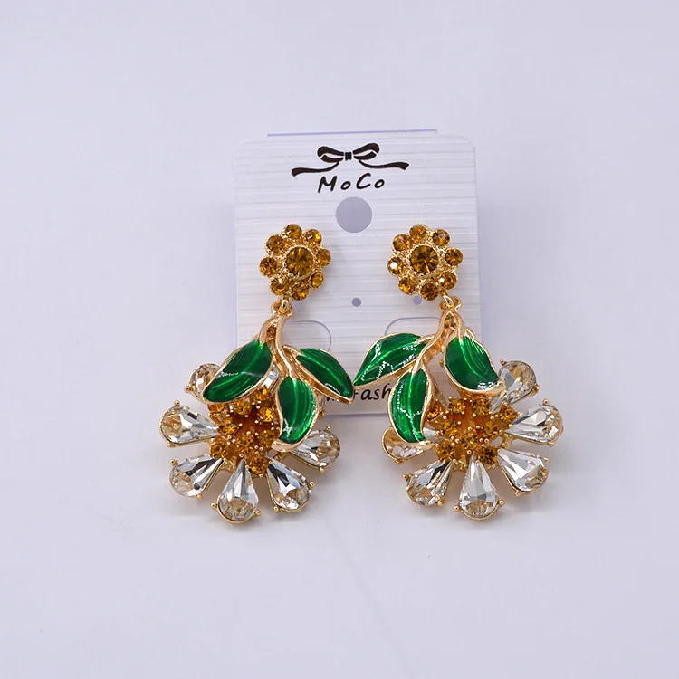 2019 Fashion color crystal green leaf earrings for women | Украшения и аксессуары