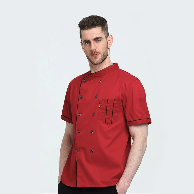 sanxiaxin Unisex Kitchen Chef Uniform Bakery Food Service Cook Short Sleeve shirt Breathable Double Breasted Jacket clothes