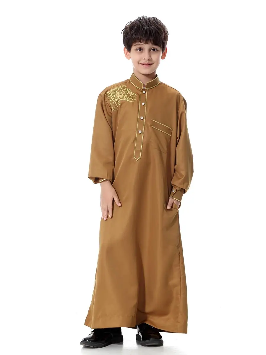 Рамадан мальчик арабский халат Дети с длинным рукавом juba тюбэ Emboridery Saudi