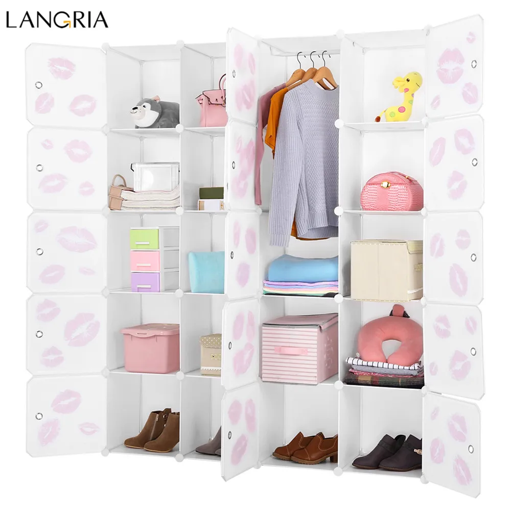 LANGRIA 20 Cube DIY стеллаж органайзер для хранения блокировка модульный шкаф с дверями простой подвесной стержень