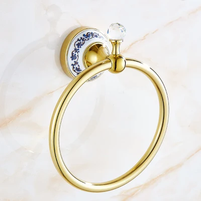 towel ring only 82GCP серия Золотой полированный кристалл и Фарфоровые аксессуары для ванной комнаты Аксессуары для ванной набор полотенец Полка полотенце бар держатель бумаги крюк - Цвет: towel ring only