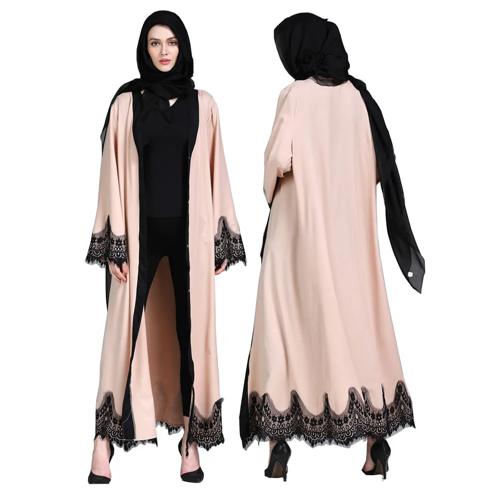 Новая Абая в Дубае платье мусульманский халат Burqa мусульманские, исламские женщины одежда кружева сплайсинга длинное пальто средний восток длинные RobeY415