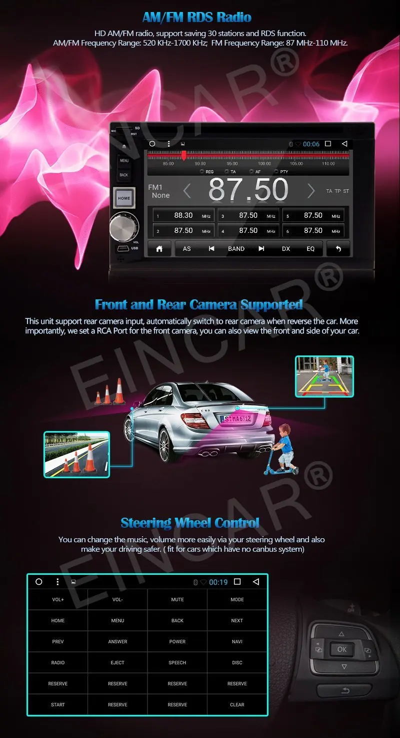 Rear Camera+Android 6.0 2 DIN Head Unit In console Car DVD GPS navigation WIFI FM Radio Receiver Android supports 3G/4G OBD2 | Автомобили