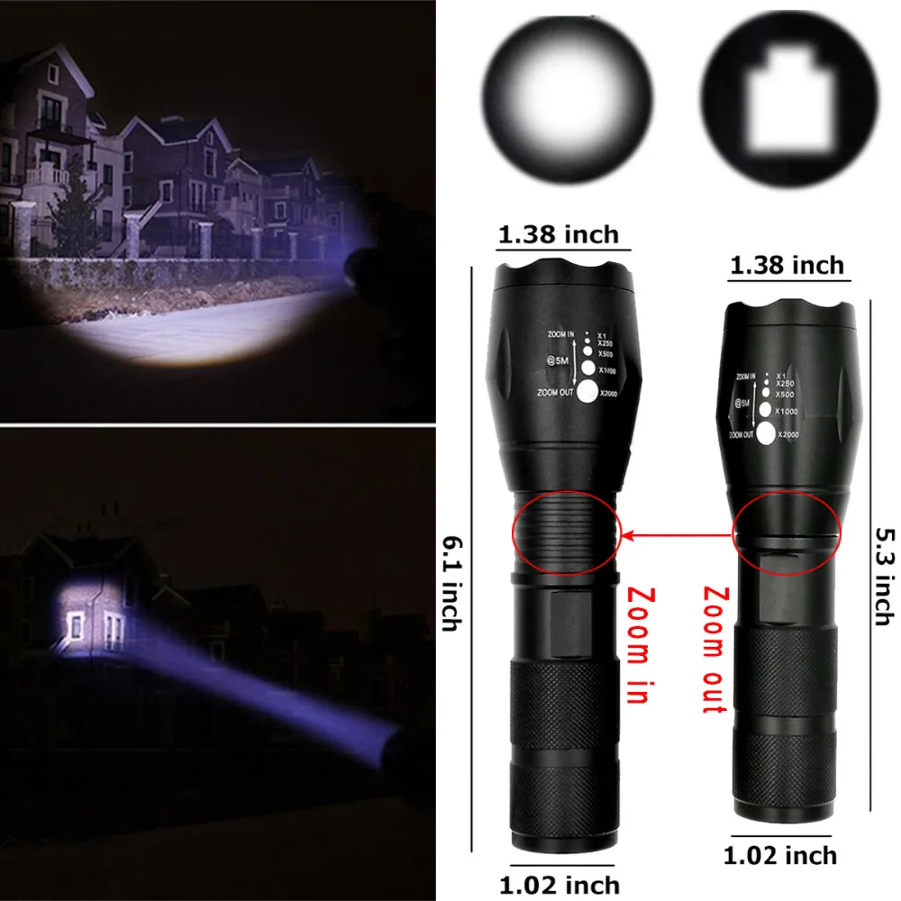 UniqueFire 2 шт. XM-L2 Led 1200lm Zoom 5 режимов Мощный фонарик супер яркий Перезаряжаемый 18650 |
