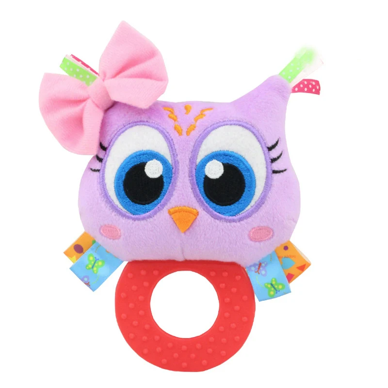 Owl Детские плюшевые погремушки с животными, мягкая игрушка для рук, прорезыватели для зубов, милые колокольчики, приятное кольцо, подарок для новорожденных мальчиков и девочек - Цвет: Owl