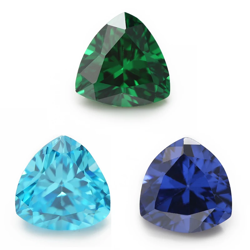 Size 3x3mm~12x12mm AAAAA Trillion Shape Blue Green SeaBlue Synthetic Cubic Zirconia Stones White CZ Gems