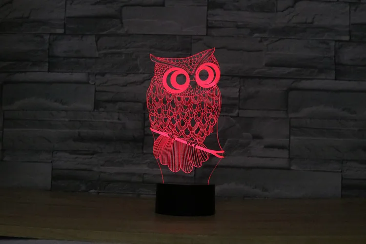 3D лампа ночник семь цветов Животные Многоцветный RGB лампа Рождественский Декор Детский подарок игрушки сенсорный пульт дистанционного управления настольная лампа - Испускаемый цвет: owl
