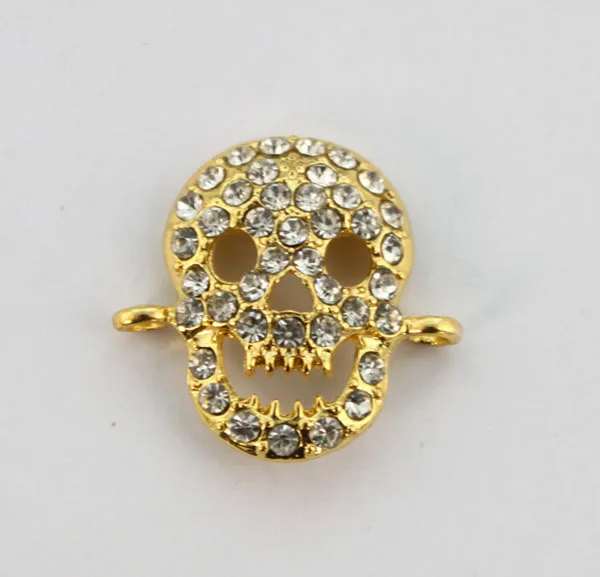 

8PCS Clear Pave Rhinestone Golden Skull Link Pendants #22853