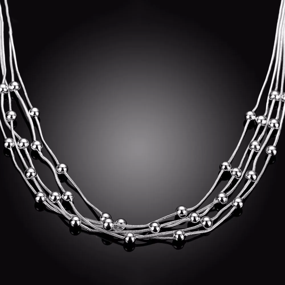 Temperament lady five line light bead silver necklace 18-inch contracted ball pendant fashionable snake chain | Украшения и
