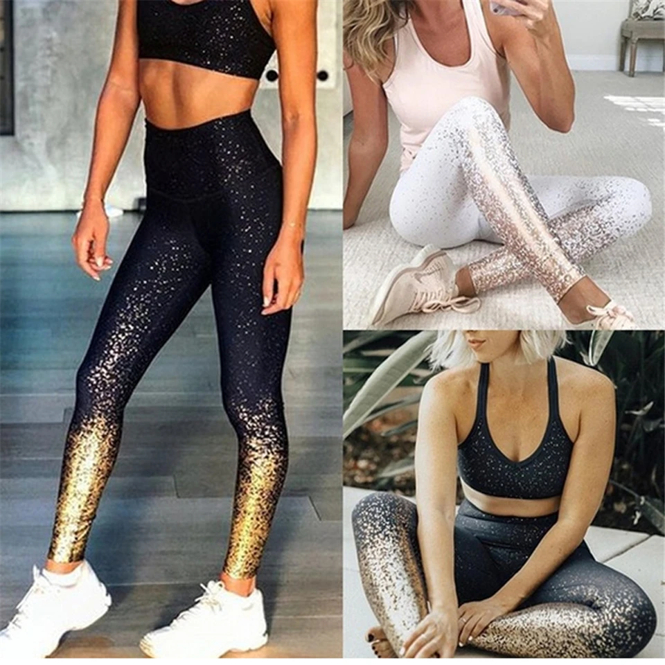 Yoga Sport Leggings Women Pants Fitness Breathable Stretch Slim Gym Tights Workout Black Gold Running Pants Female Yoga Leggings