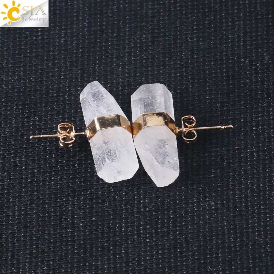 White Crystal Gold CSJA серьги-гвоздики с натуральным камнем, Геометрическая кристаллическая колонна, розовая кварцевая Серьга для женщин, исцеляющая Мода, драгоценности для ушей, подарки G033 - Окраска металла: White Crystal Gold