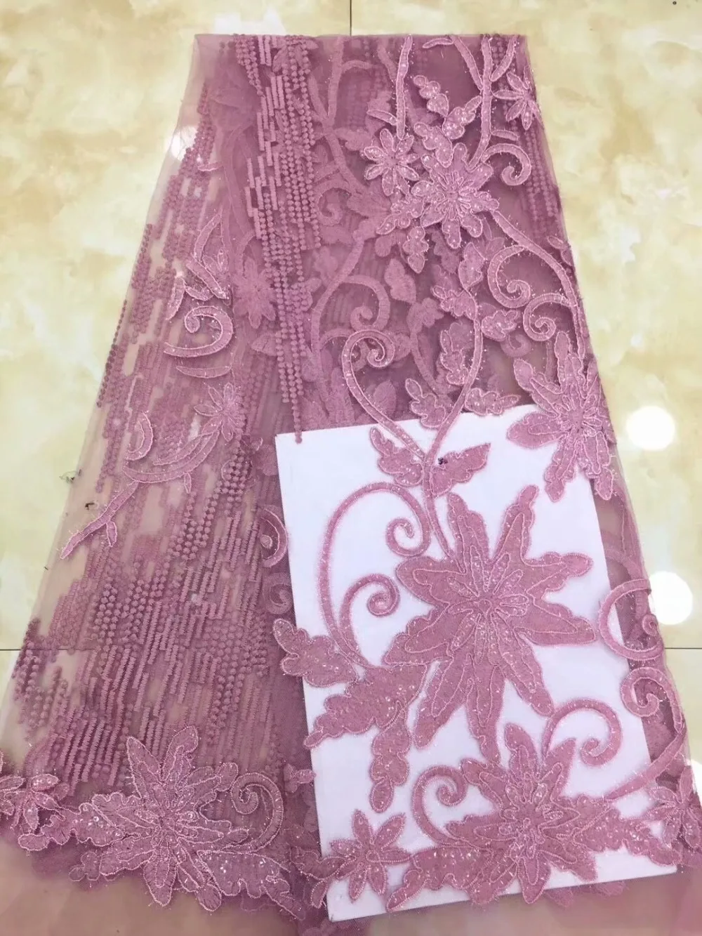 African French Lace Fabric with sequins 2019 High Quality Tulle 5yards Pink sequin lace fabric | Дом и сад