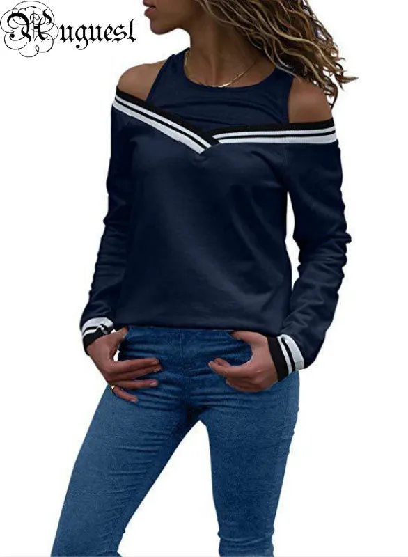 Угость Поддельные Двух частей полосатый женский свитер с длинными рукавами и