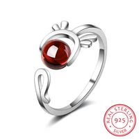 925 sterling silver cute deer strewberry crystal bead finger rings for women adjustable size sterling silver fine jewelry