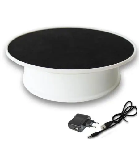 White Base Белый бархат Топ моторизованный 360 градусов дисплей ювелирных изделий стенд вращение батареи - Цвет: White Base