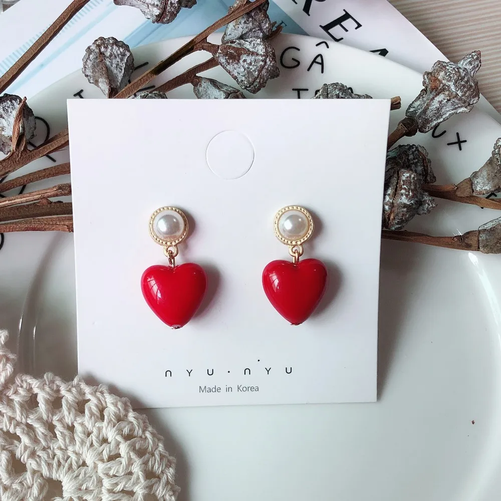 2019 Нежный сладкий красный удача сердце любовь Висячие Серьги Имитация Ювелирные