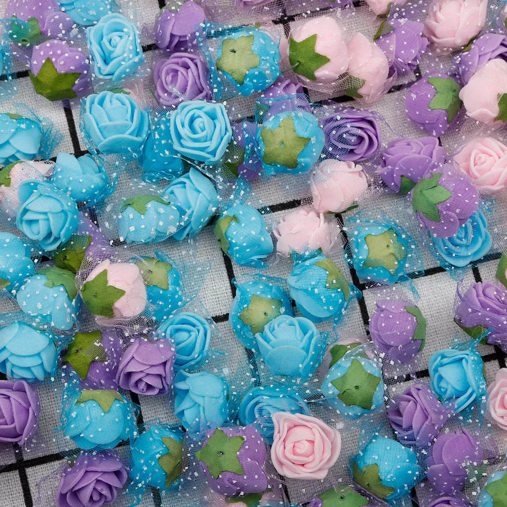 

2cm Artificial Flower Head Handmade DIY Wedding Home Decoration Multi-use Lace Foam Rose Party Supplies Bouquet 144 pcs