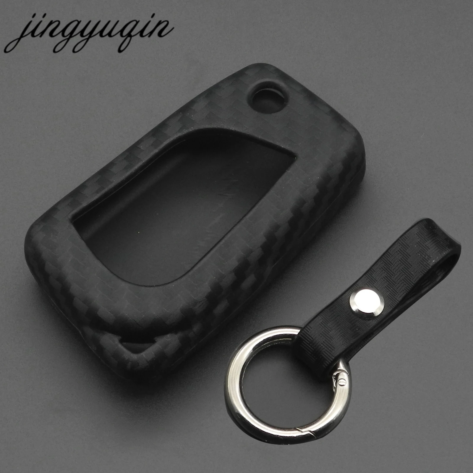 

jingyuqin Carbon Fiber Silicone Remote Fob Case For Toyota Highlander Camry Corolla EX VIOS 3 Button Car Flip Folding Key Cover
