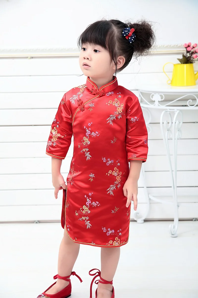 Qipao для маленьких девочек весеннее платье Красный Дракон Cheongsams подарок год для девочек нарядное платье принцессы Одежда высшего качества От 2 до 12 лет