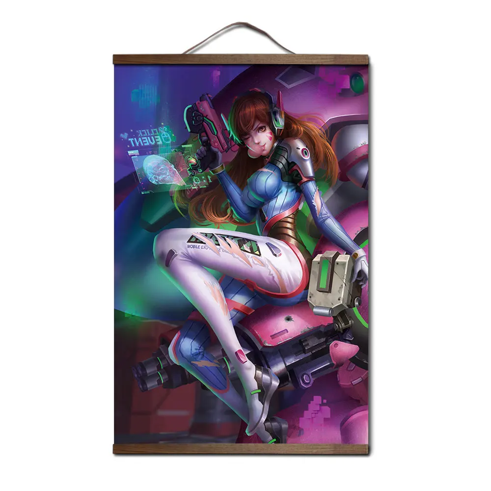 2 Overwatchs d. va плакат для HD холст декоративные постеры настенная живопись с твердой древесины подвесной прокрутки - Цвет: 2