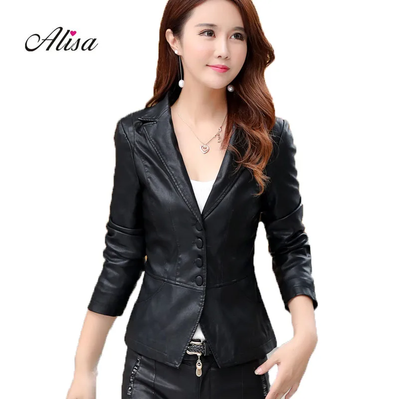 Куртка женская из искусственной кожи с треугольным вырезом 2019|pu coat|faux leather jacketleather