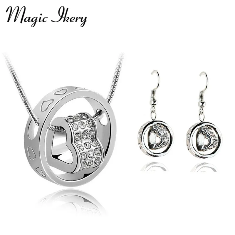 Магия ikery серебряный цвет горный хрусталь кристалл дизайн сердце серьги ожерелья