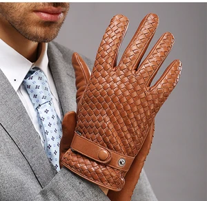 brown RY025NN Новые весенние/зимние мужские короткие перчатки из натуральной кожи мужские замшевые вязаные черные/коричневые варежки из овчины с защитой от холода Mex Luva - Цвет: brown