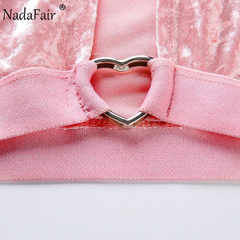 Nadafair розовый укороченный Топ для женщин вельвет выдалбливают Любовь кольцо Холтер сексуальные летние топы с открытой спиной без рукавов Клубные Сексуальные топики