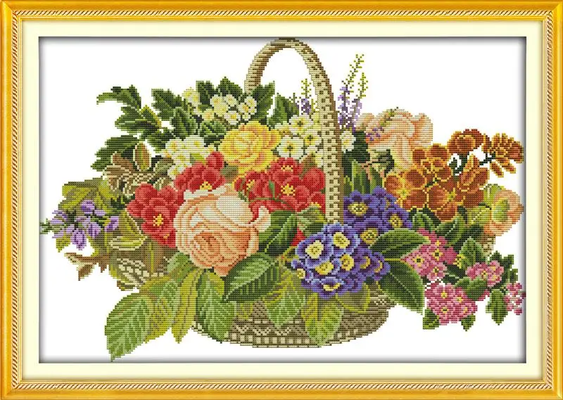 The Basket of Flowers (1)!DMC14CT Counted Cross Stitch Set For Needlework Embroidery Knitting Needles Sewing Wholesale Retail | Дом и сад