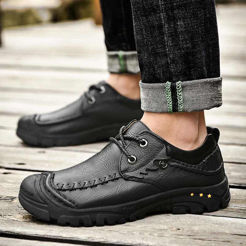 2019 new fashion men's shoes casual genuine leather big size classic brown &amp black shoe man waterproof comfortable for men | Обувь