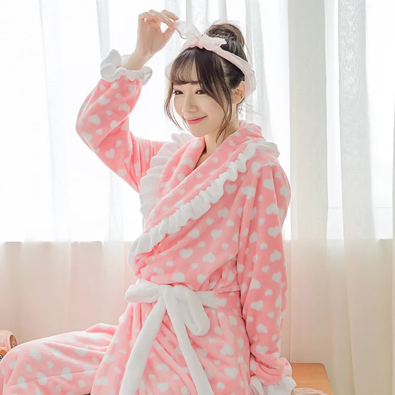 Женский длинный халат до щиколотки плюшевый в горошек Женская хлопковая Пижама