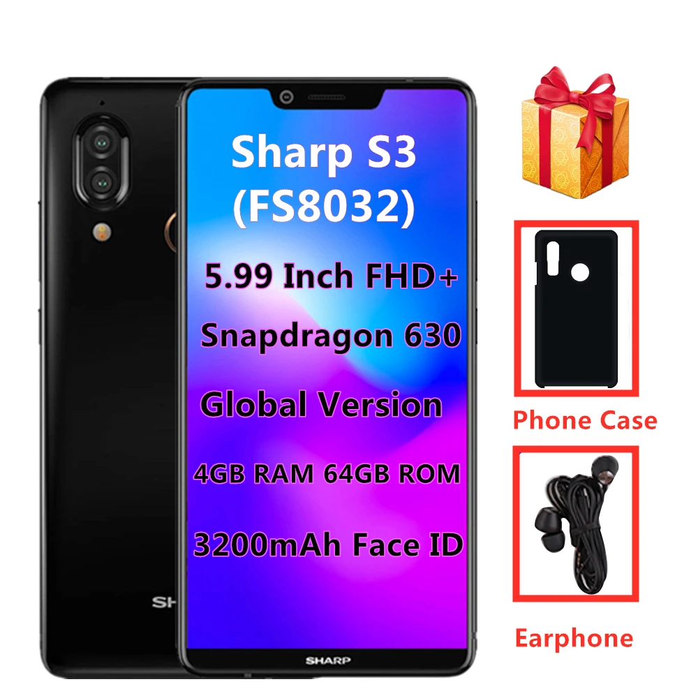 Глобальная версия SHARP AQUOS S3 Смартфон Android 8 0 Snapdragon 630 Octa Core 4 GB 64 5 99 дюймовый NFC оты 3200