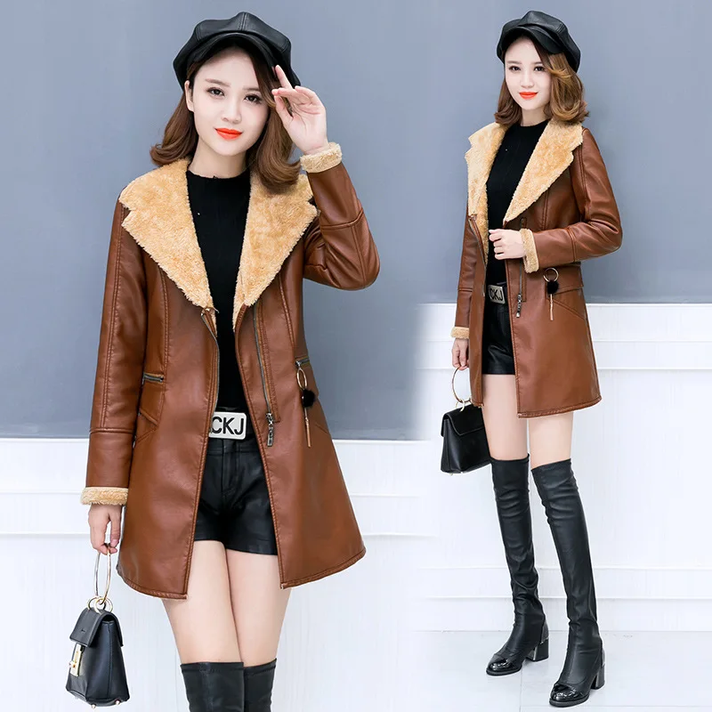 Кожа Костюмы женские пальто свободного кроя Фонд 2017 Новинка зимы Корейском стиле