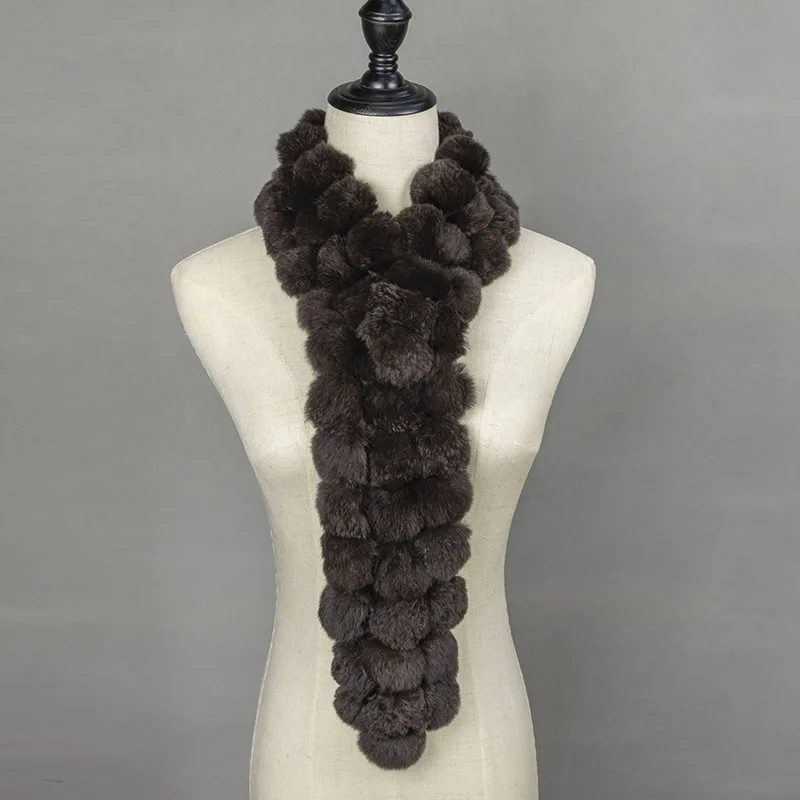 2018 Winter Real Fur Ball Scarf Women Pom Fashionable Warm Womens Scarfs Gray Ladies Scarves Natural |