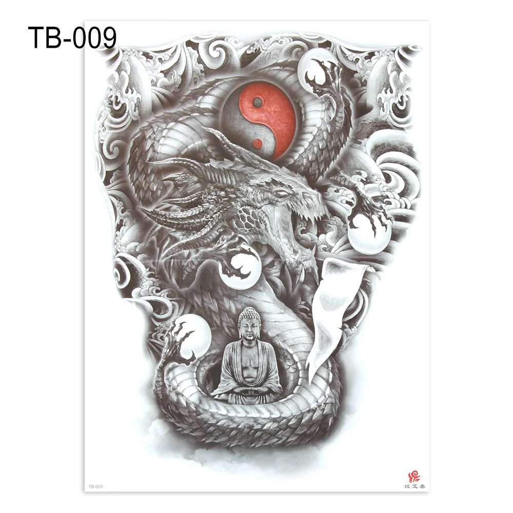 TB-009 48*34 см временные татуировки наклейки дизайн дракон Будда водонепроницаемый временные флэш татуировки полная спина грудь для мужчин - Цвет: TB-009