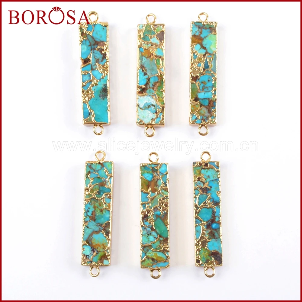 BOROSA 5/10 шт. Золотой Цвет Прямоугольник медь Бирюзовый соединитель натуральный