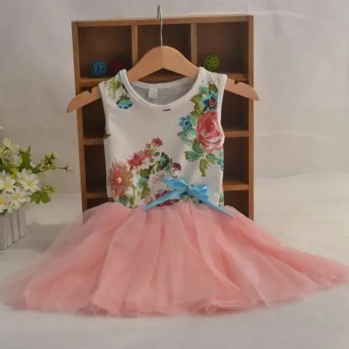 Детское платье-пачка без рукавов вечерние цветочным принтом | Детская одежда и